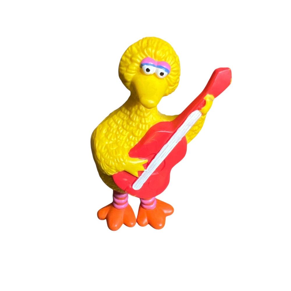 Sesame Street Big Bird Playing Red Guitar PVC Figurine 4 Inch Vintage Toy‎